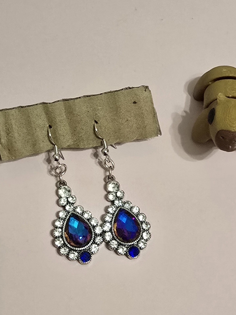 Accessorize Silver Teardrop Earrings with Iridescent Blue Stones